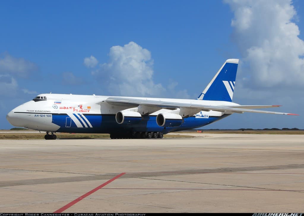 An-124 in Polet Flight livery under blue sky